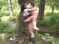 Black-Haired is getting pummeled rock-hard in a local woods, in the middle of the day